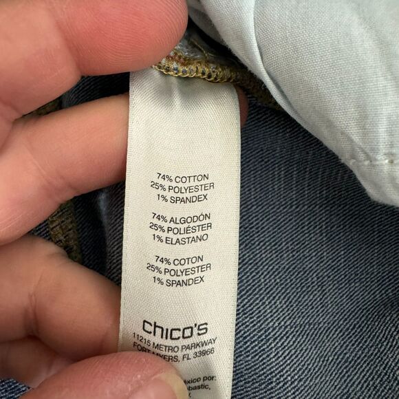 Chicos Plantium Jeans Womens XS Medium Blue White Polka Dot Skimmer Stretch - Picture 5 of 11